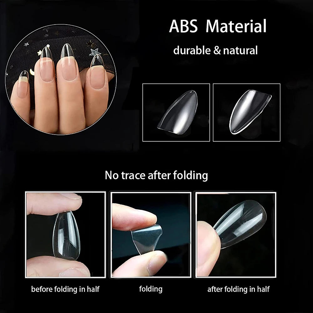 500Pcs Almond Fake Nail Tips Full Cover 10 Sizes Acrylic Stiletto False Art Nail