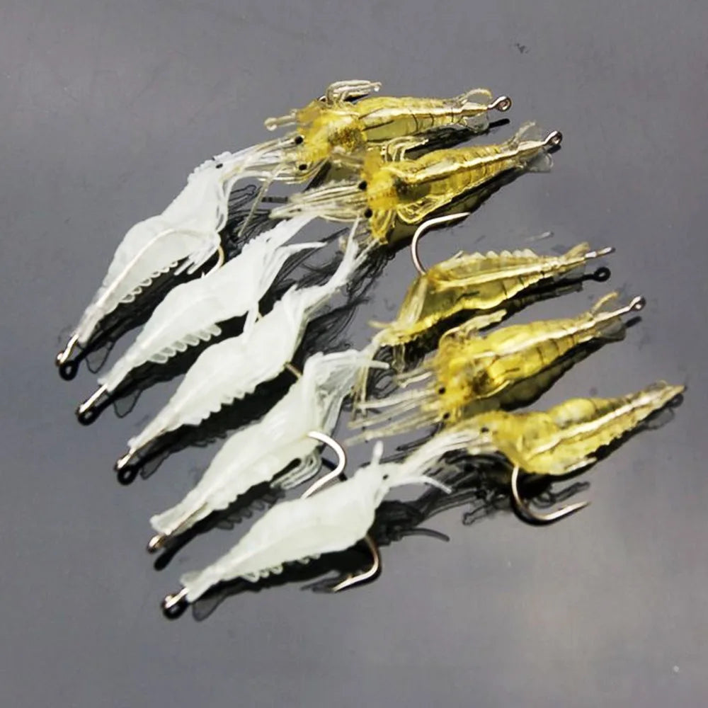 10Pcs/Lot Fishing Lure Lifelike Shrimp Soft Bait Silicone Artificial Bait Crayfish Baits Luminous Carp Fishing Lures with Hook