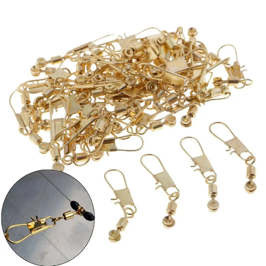 50pcs/pack Fishing Line Sinker Slides Hook Shank Clip Connectors Fishing Swivels /M/L Golden Fishing Accessories