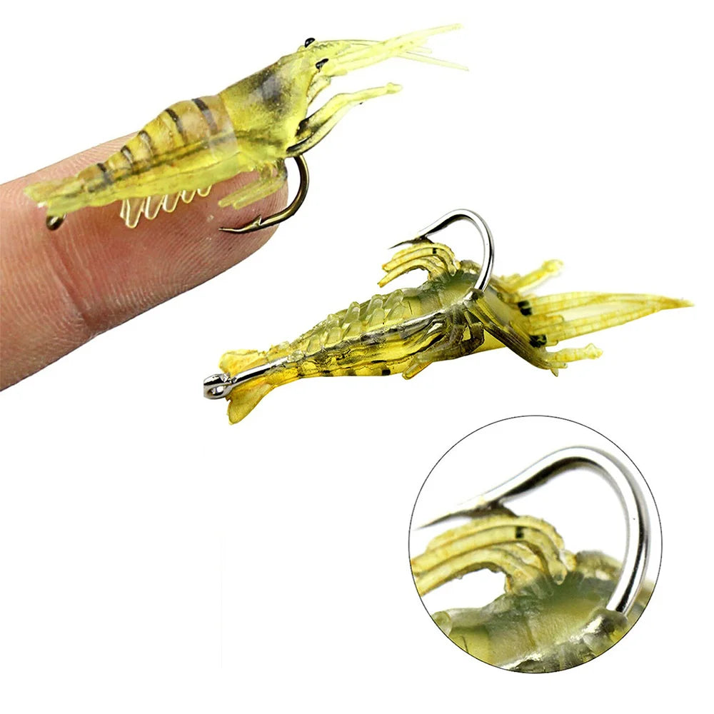 10Pcs/Lot Fishing Lure Lifelike Shrimp Soft Bait Silicone Artificial Bait Crayfish Baits Luminous Carp Fishing Lures with Hook