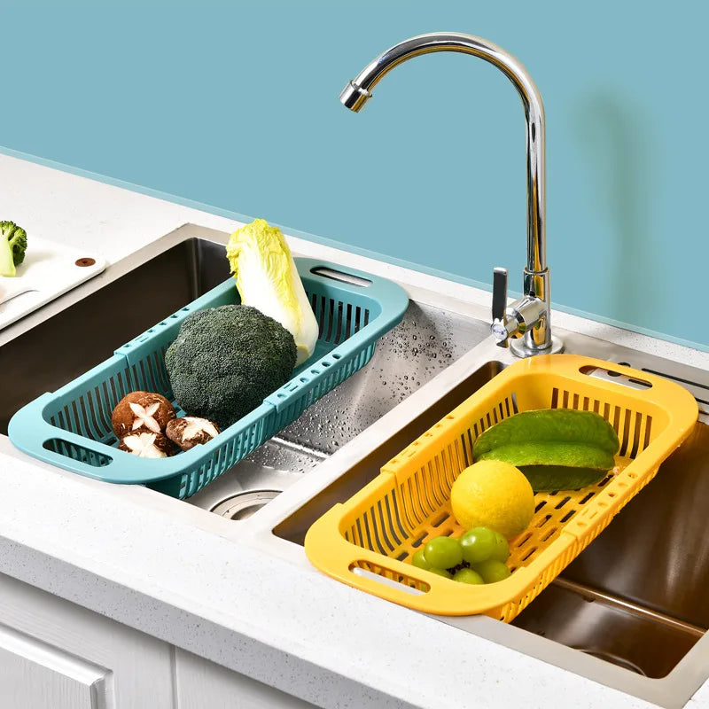 Kitchen Organizer Soap Sponge Holder Adjustable Vegetable Drain Basket Sink Rack Telescopic Drain Rack Kitchen Organizer Gadgets