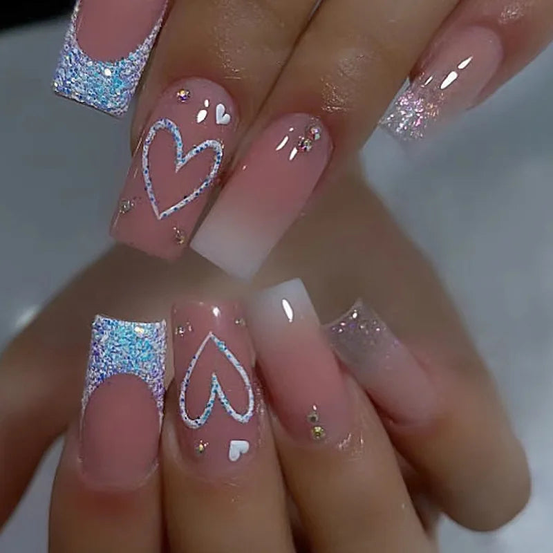 24 PCs Short French Gradient Love Nails with 1 Jelly Gel and 1 Nail File