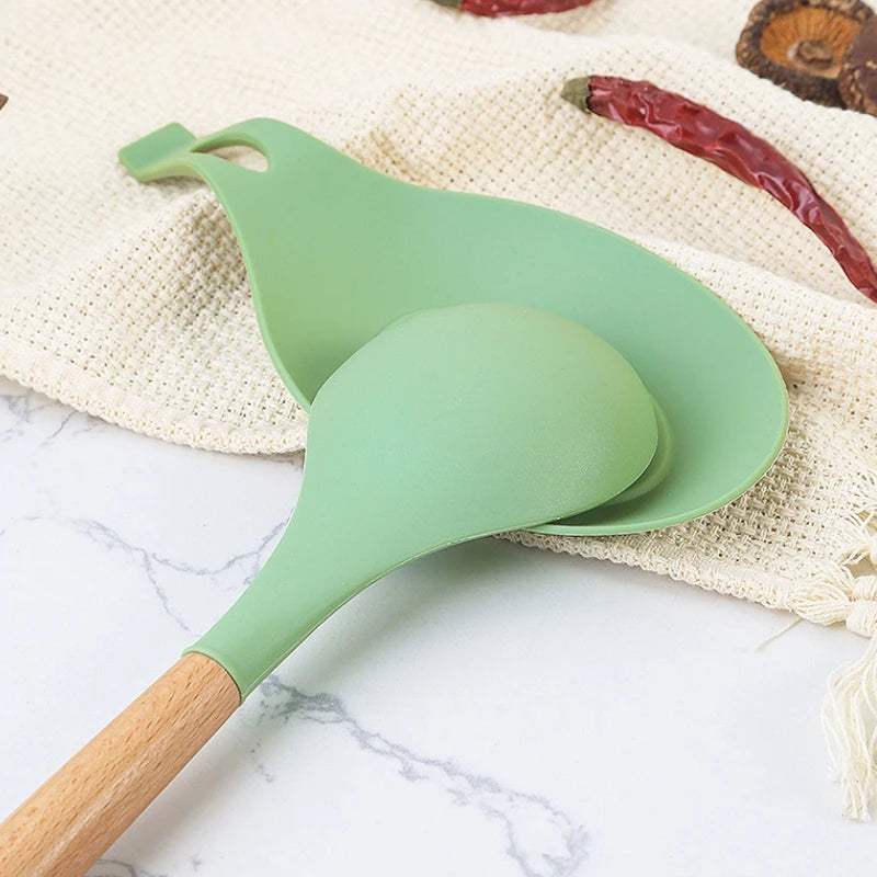 1Pcs Silicone Kitchenware Non-stick Cooking Utensils Cookware Spatula Egg Beaters Shovel Wooden Handle Kitchen Tool Accessories