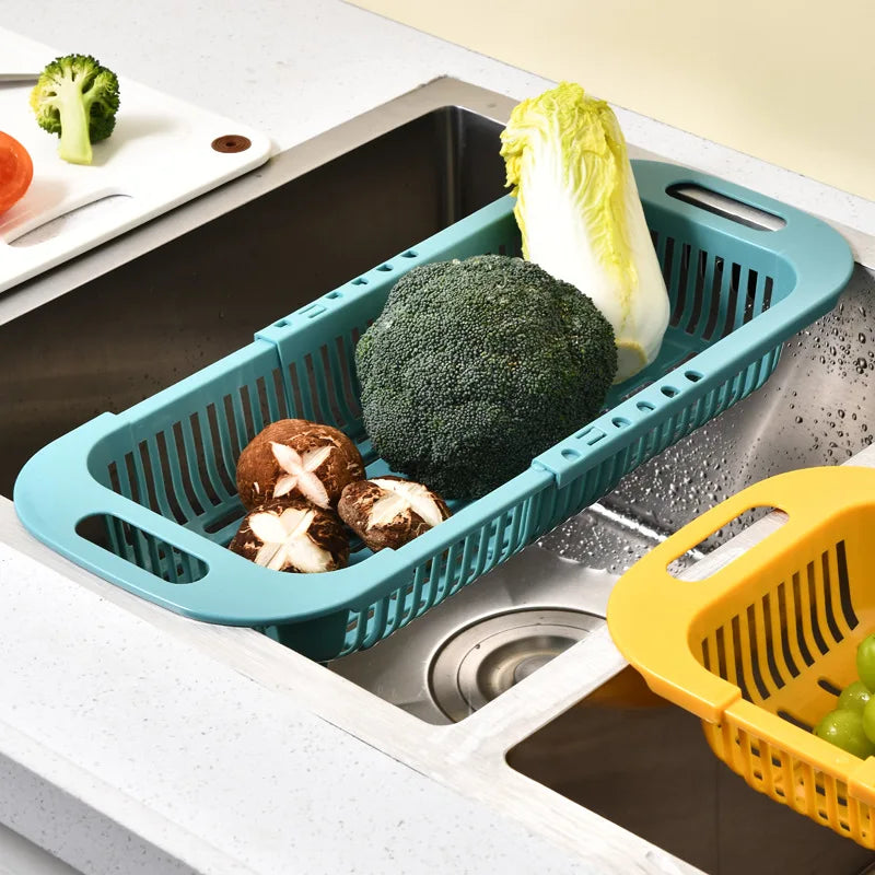 Kitchen Organizer Soap Sponge Holder Adjustable Vegetable Drain Basket Sink Rack Telescopic Drain Rack Kitchen Organizer Gadgets