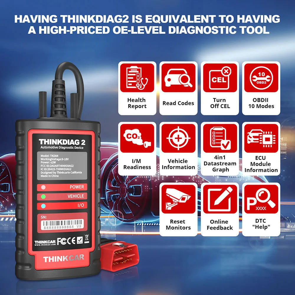 THINKCAR ThinkDiag 2 All System Full Software  OBD2 Diagnostic Tool CANFD Protocol Free 15 Reset Active Test ECU Coding Scanner