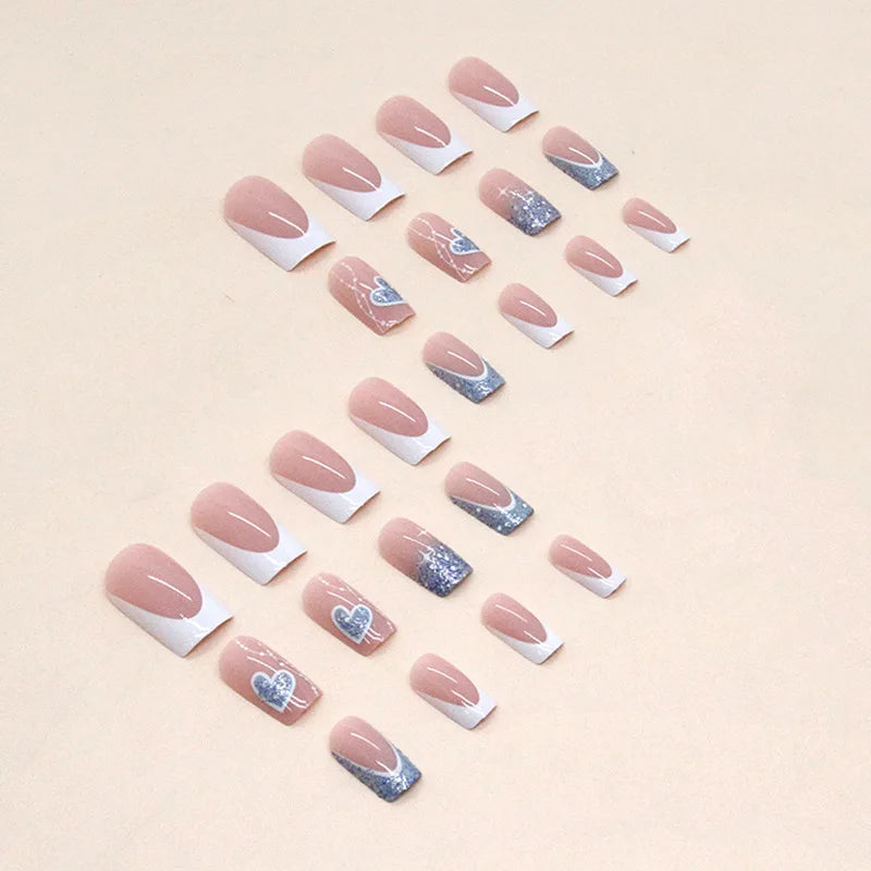 24 PCs Short French Pop Heart Nails with 1 Jelly Gel and 1 Nail File