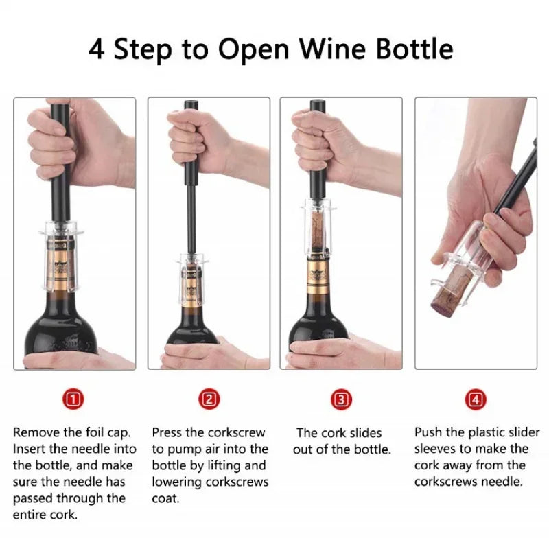 Air Pump Wine Bottle Opener Kitchen Gadgets Manual Wine Corkscrew Stainless Steel Needle Pin Air Pressure Opener Bar Accessories